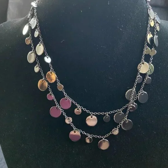 Lia Sophia Retired Panorama Mirror Tassel Wrap Necklace in Gunmetal Grey Long - Picture 3 of 7